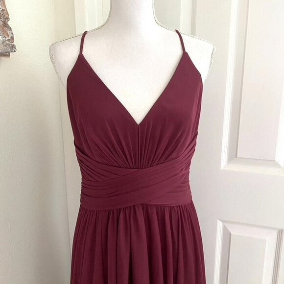 David's Bridal Celebrate F20052 Spaghetti Strap Mesh Cross Waist Dress Size 8 - Picture 4 of 15